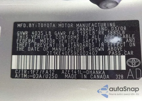 2009 Toyota Matrix S из США, поврежденный, VIN 2T1KE40E59C002407